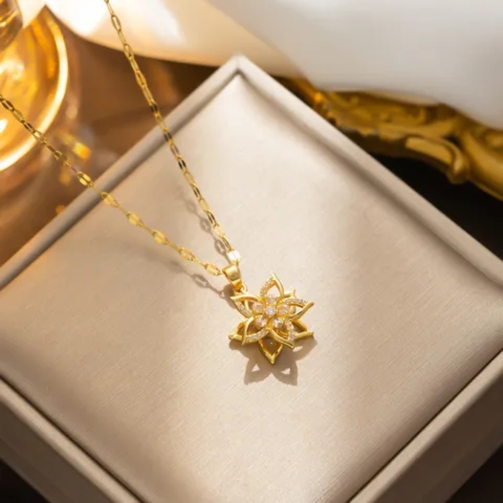 Gold Snowflake Pendant Necklace Intricate Design